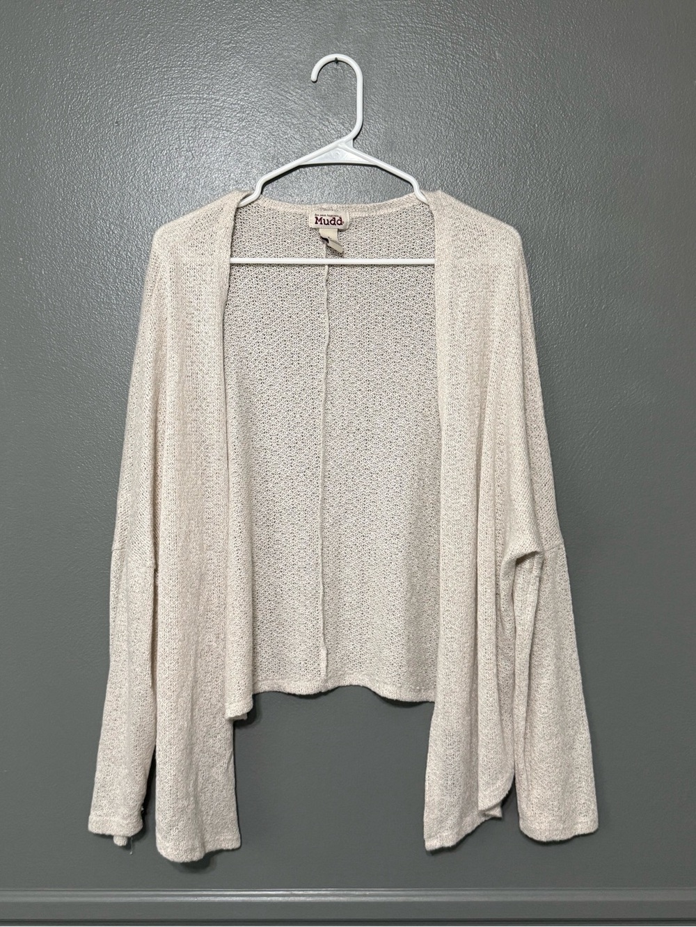 Mudd Open-Front Cream Draped Cardigan.